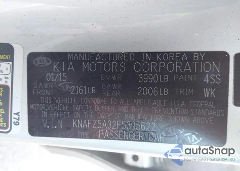 2015 Kia Forte Sx z USA, uszkodzony, nr VIN KNAFZ5A32F5395622